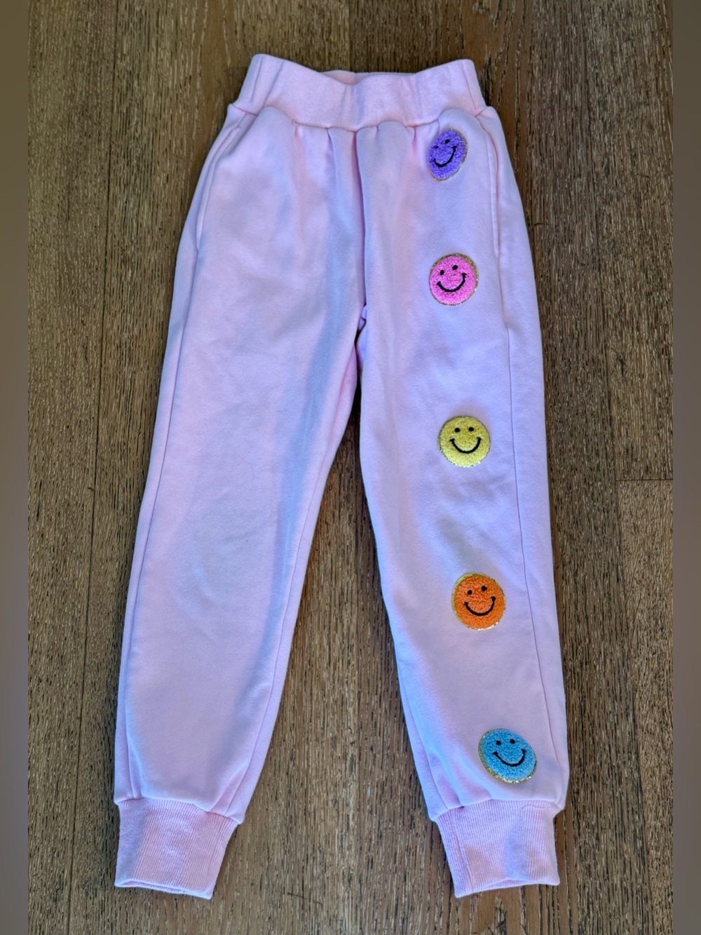 Lola + The Boys Pink Smiley Patch Jogger Sweatpants Girls 10 Colorful